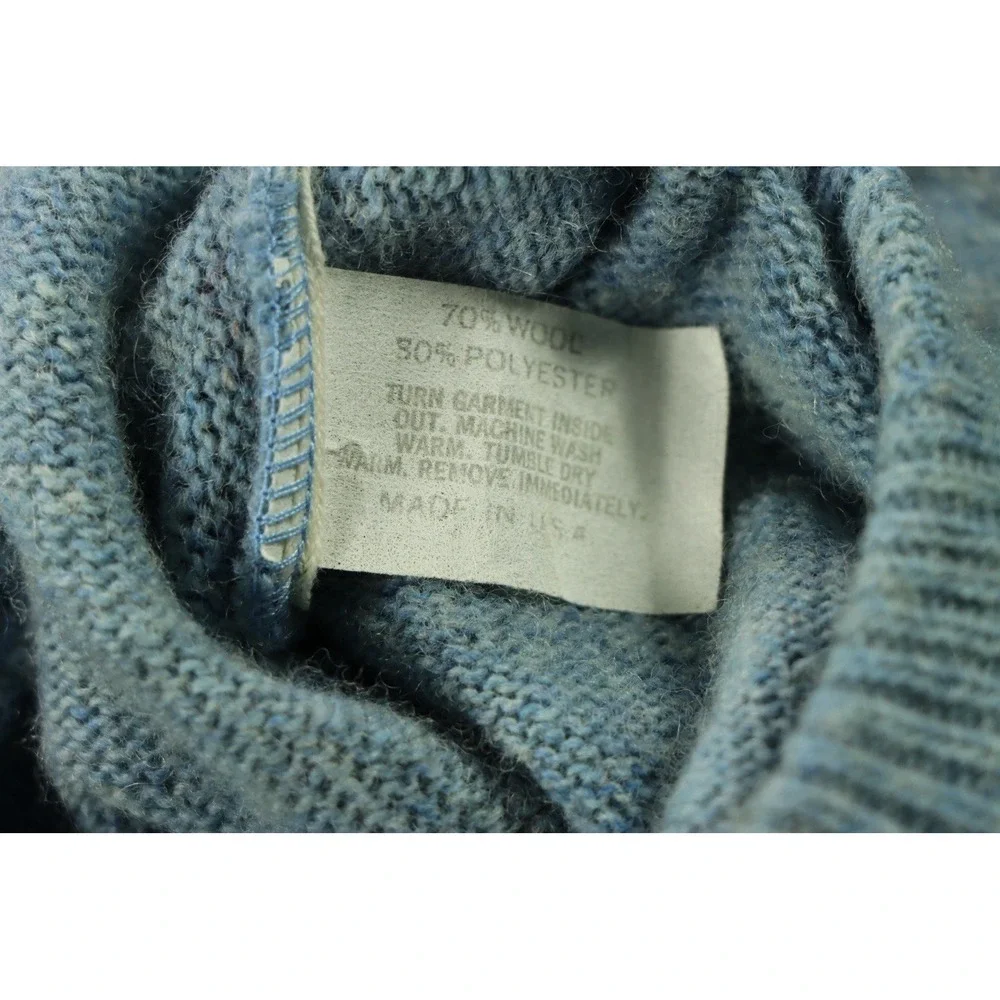 Vintage Le Tigre Wool Knit Sweater XL Blue Heather Crewneck Made in USA 80s